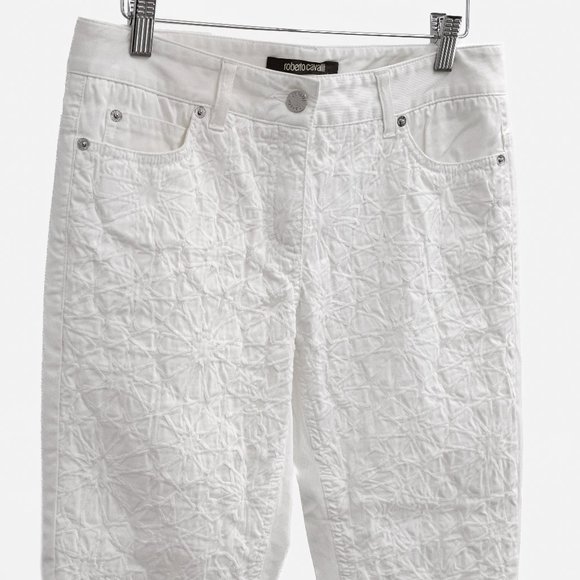 Roberto Cavalli White Star Embroidered Straight Leg Pants